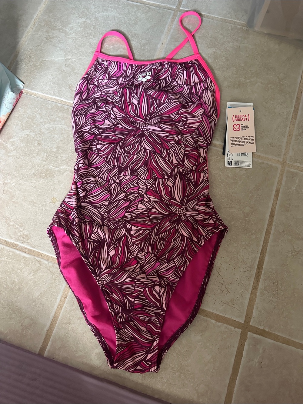 Pink floral one piece bathing suit